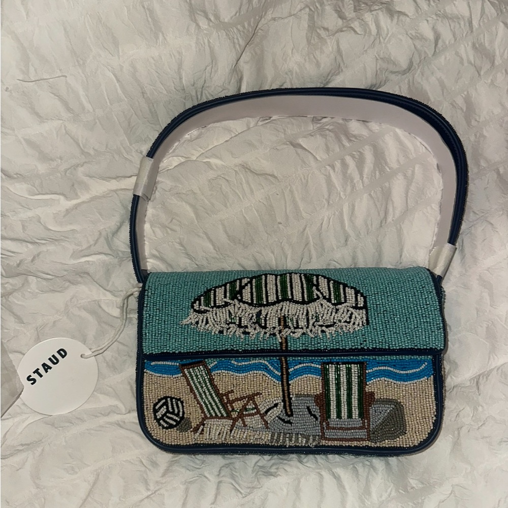 Staud Blue and Green Embroidered Tommy Bag - Picture 2 of 5